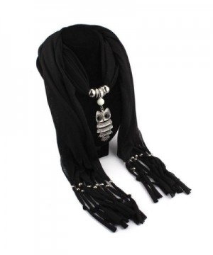 DETALLAN Special Women Necklace Scarves Owl Pendant Jewelry Tassels Scarf Shawl Wrap Black-163cmX39cm - CU12MABWIHF