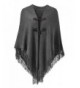 Ferand Women's Loose Fitting Poncho Cape Shawl With Stylish Horn Buttons- V Neckline and V Hem - Dark Grey - CP184HMIM2H