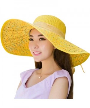 JOYEBUY Women Big Bowknot Straw Hat Floppy Foldable Roll up UV Protection Beach Cap Sun Hat - Sequins-yellow - CO18C0YSIAQ