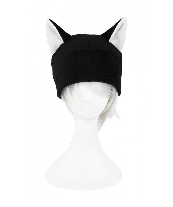 Mrawp Women's Black Fleece Beanie Cat Hat - Black with white - CP1874456ZX