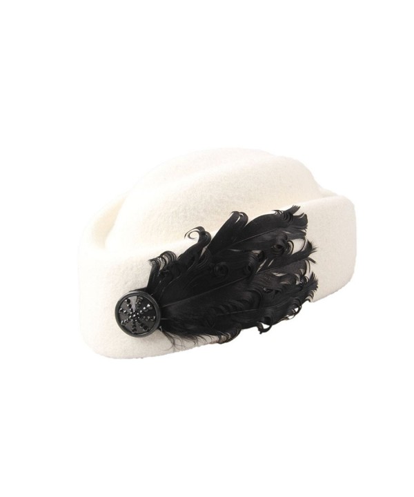Dantiya Women's White Retro Wool Beret Cap with Feather - CE124X1DML7
