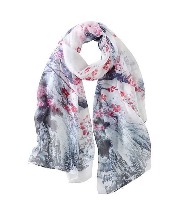 STORY OF SHANGHAI Womens Large Mulberry Silk Scarf Ladies Floral Print Shawl Wraps - Qt10 - CR17YHWNU7O