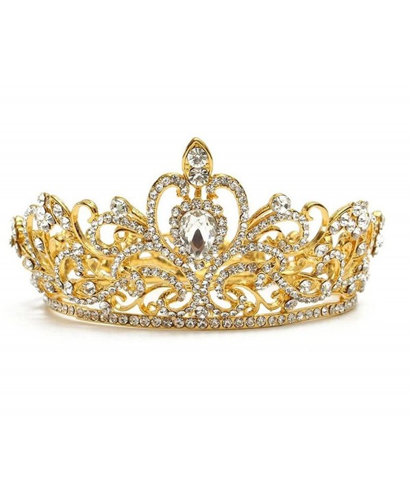 Wiipu Luxury Gold-tone Drop Queen Pageant Prom Crystal Wedding Bridal Tiara Crown(A1072) - gold - C6185L5QQKD