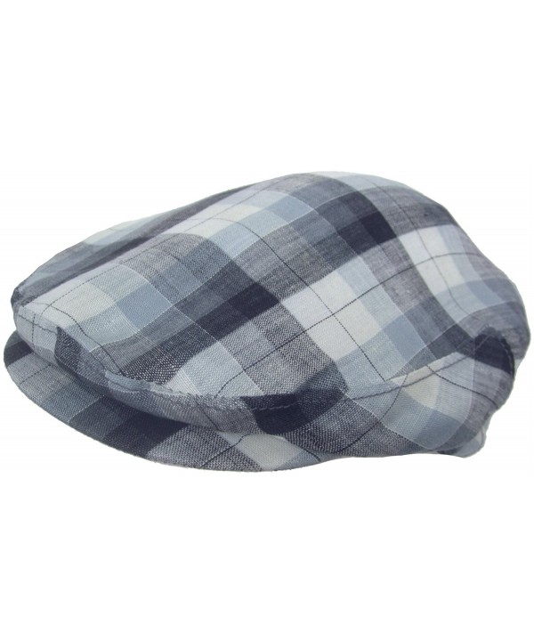 Headchange Made in USA 100% Linen Ivy Scally Summer Golf Hat Flat Cap - Blue Plaid - CK11K5ZDXO7