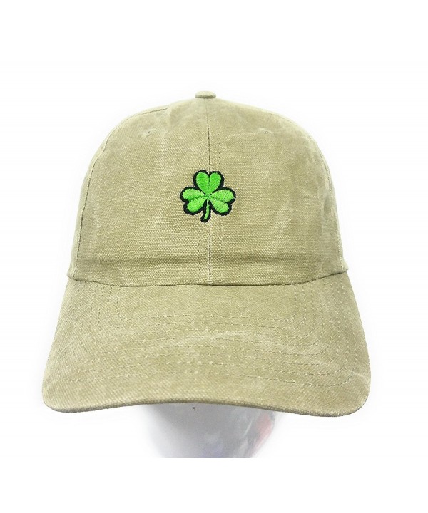 St. Patrick's Day Clover Dad Hat Baseball Cap Shamrock Hat Embroidered in USA Shamrock Cap Collection - Khaki - CW17Y04ADI7