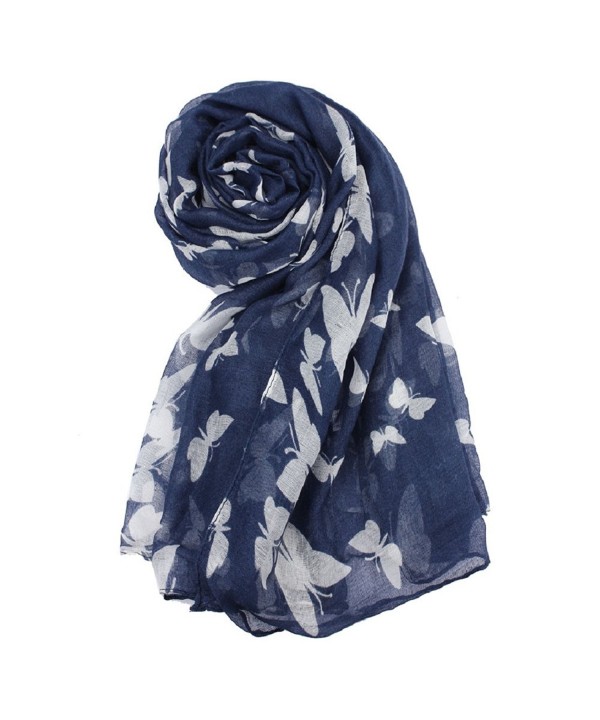 Lookatool Women Lady Butterfly Scarf Scarves Sun Protection Gauze Kerchief - Navy - C4127NKSMBP