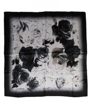 ETSYG Silk Scarf Women's Fashion Pattern Large Square Satin Headscarf Headdress - White Black Rose - CN1227SWQLZ