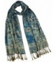 Rayon Metallic Paisley Flower Garden Two-Sided Reversible Scarf - Teal Blue - CO115O7Y8W7