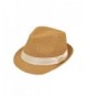 Classic Tan Fedora Straw Hat with Ribbon Band - Diff Color Band Avail - Cream Band - C311LGBBZ5D