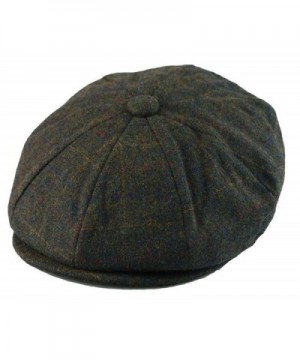 Men's Classic 8 Panel Wool Blend Newsboy Snap Brim Collection Hat (Large- Olive Plaid) - C212FQ7UNTB