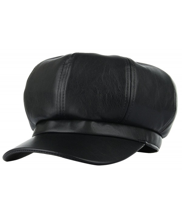 Gemvie Women Winter Black PU Leather 8 Panel Baker Boy Hat Newsboy Cap - Black - C112NROBFON