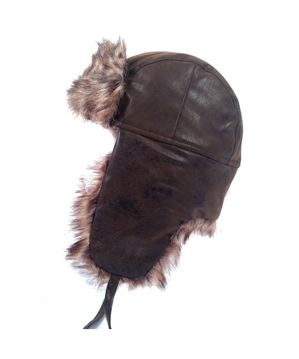 Schonfeld Men's Aviator Bomber Style Faux Fur Lined Leather Style Hat - CF11QS3X0XT