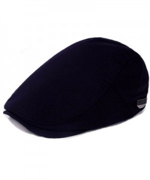 WEIJUN Retor Classic Beret Hat Badge newsboy Cap Solid Color Outdoor For Men - Navy - CJ187XXRQNS