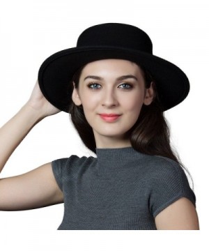 SIGGI Womens 100% Wool Felt Fedora Hat Wide Brim Classic Pork Pie Hat Colors - 88350_black - C112MZTOAMU