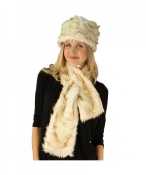 Ladies Winter Soft Animal Print Faux fur Bucket Ski Cap Hat Scarf Set - Cream - CP1102XD85V