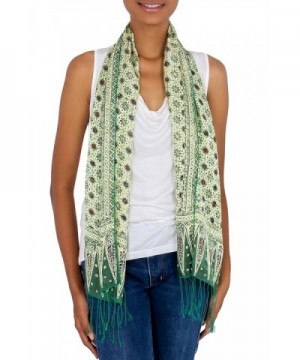 NOVICA Green Batik Scarf Jasmine in Fashion Scarves