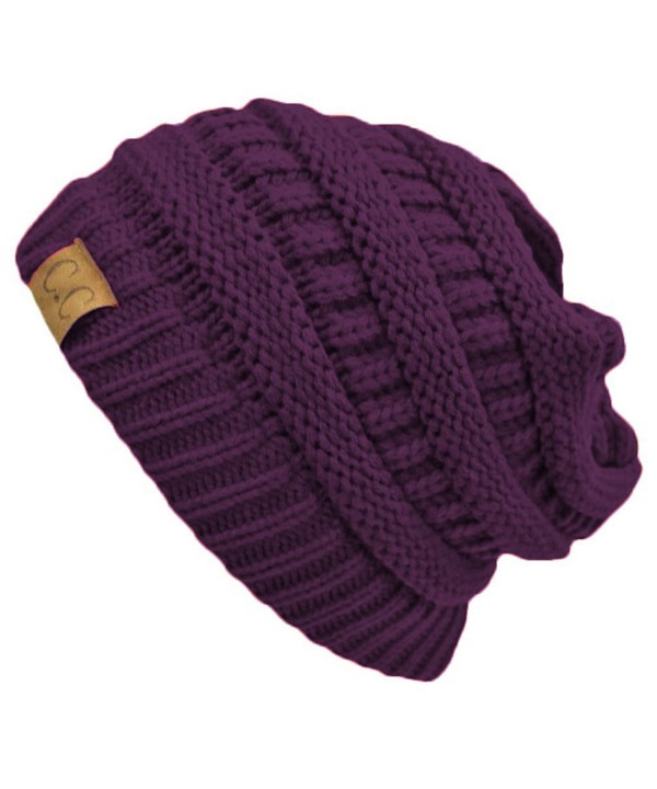 Purple Thick Slouchy Knit Oversized Beanie Cap Hat - CG11HU4BNTX