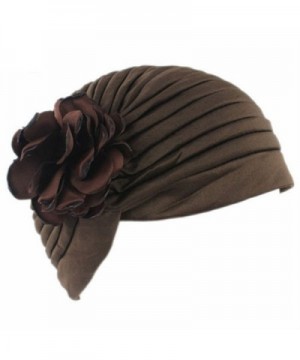 Finance Plan Women Muslim Indian Chemo Hat Stretch Flower Turban Cap Hair Loss Scarf Headwear - Coffee - C6187W99ALN