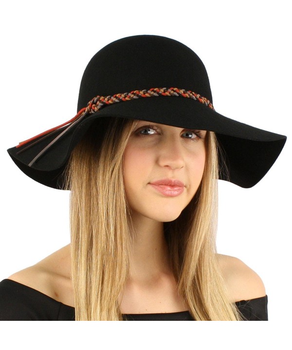 Winter Soft Wool Felt Pretty Hatband Floppy 3-1/2" Dress Church Hat Adjust - Black - CL1274HZNEL