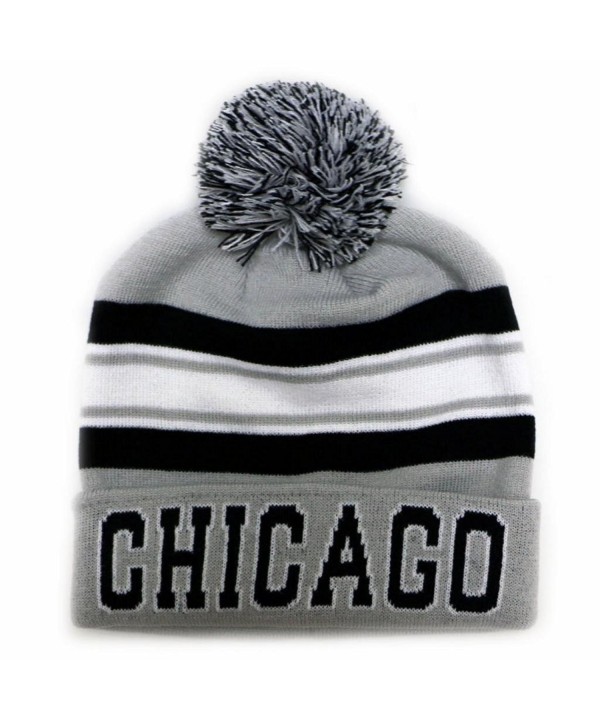 City Hunter Sk940 Chicago Stripe College City Pom Beanie Knit Hat (2 Colors) - Light Grey/Black - CR11OVEXIRP