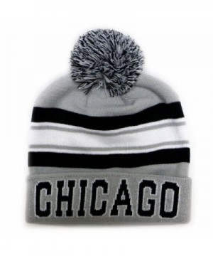 City Hunter Sk940 Chicago Stripe College City Pom Beanie Knit Hat (2 Colors) - Light Grey/Black - CR11OVEXIRP