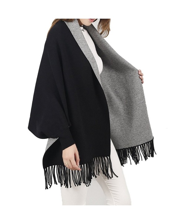 BeneAlways Women Reversible Cape Cloak Pashmina Poncho Scarf Shawl Wrap - Black + Grey - CY187AI7SL5