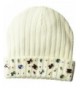 D&Y Women's Rib Knit Cuff Beanie With Jewels- Ivory- One Size - CB186ER34WN