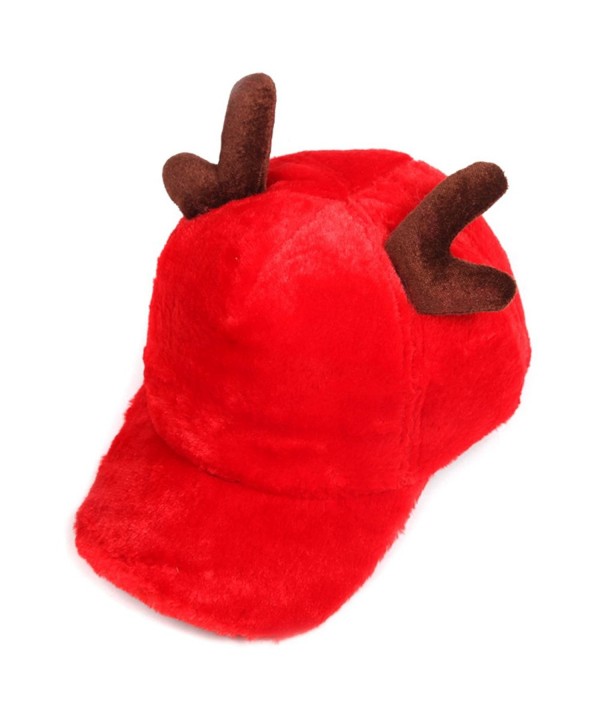 LOCOMO Women Girl Cute Reindeer Deer Horn Baseball Cap - Red - CS11HVRZURF