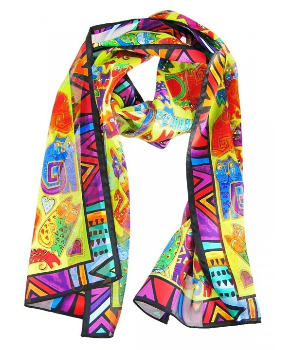 Laurel Burch Silk Womens Fashion Scarves Lbs111 Laurel Burch `Karly`S Cats` Solid Silk Scarf Multicolored - CQ114Z6NNQ5