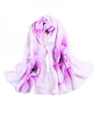WensLTD Women Soft Thin Chiffon Silk Scarf Flower Printed Scarves Wrap Shawl - Purple - CN12IZY8GFP