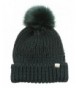 MIRMARU Women's Winter Solid Ribbed Knitted Beanie Hat with Faux Fur Pom Pom - Green - C7185UW8OOA