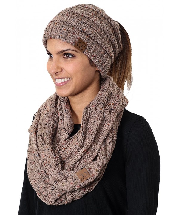 Funky Junque CC Messy Bun BeanieTail Bundled w Matching Infinity Scarf - A Confetti Taupe Design - C2180MYWE4Y