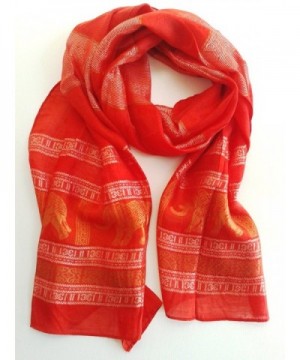 RED - Thai Silk - Elephant Scarf - 20 x 72 Inch - C411R1B5SOV