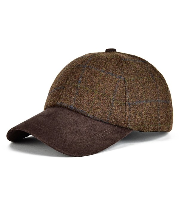 VOBOOM Men's Wool Herringbone Baseball Cap Check Woolen Adjustable Suede Peak - Brown - CI184TZW3QX