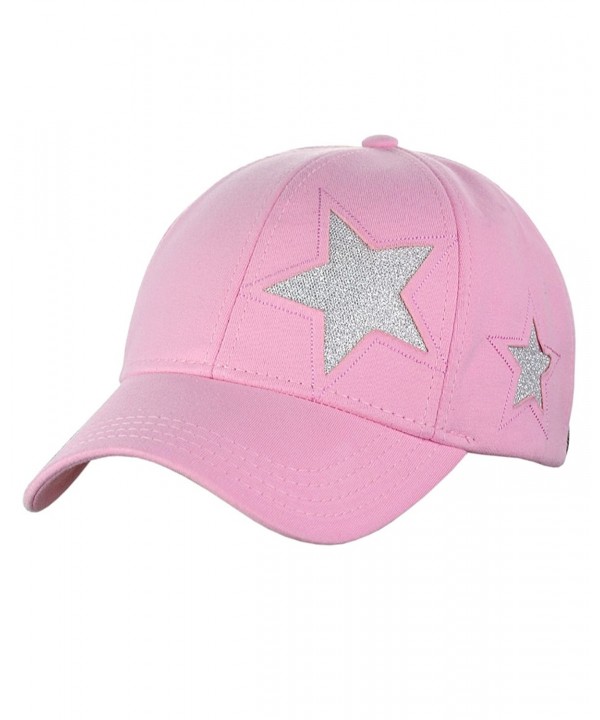 C.C Women's Glitter Star Cut Design Cotton Adjustable Precurved Baseball Cap Hat - Rose - CT17WWYOLHX