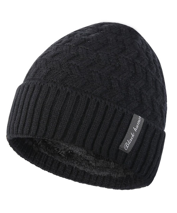 Novawo Knit Warm Fleece Lined Skull Cap Beanie Hat - Black Without Neck Warmer - C512O2O12S4