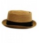 Men's Cool Summer Straw Pork Pie Derby Fedora Upturn Brim Hat - Toast - CV11LIZ2ZC9