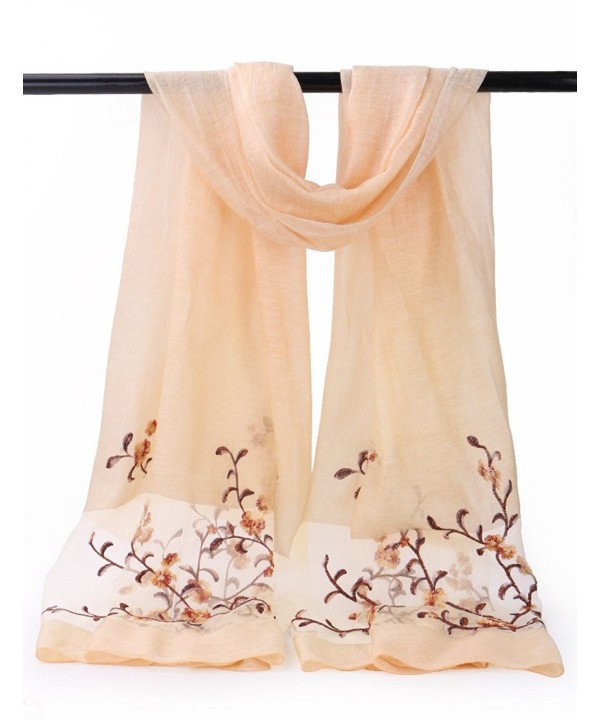 EGO ECHO Lightweight Scarfs Shawls - Light Yellow - Long & Floral-embroidered - Wool/Silk Blend Fabric - C0183O5EZ0X