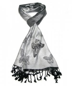 Lovarzi Women's Butterfly Scarf - Butterfly pashmina scarf for ladies - Silver & Black - CY11GRV9H11