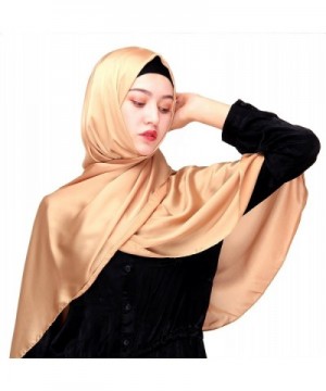 Uphily Silk Satin Muslim Hijab Scarf For Hijab Cap Long Shawl Scarf Head Covering - Light Bronze - C2184XX53O9