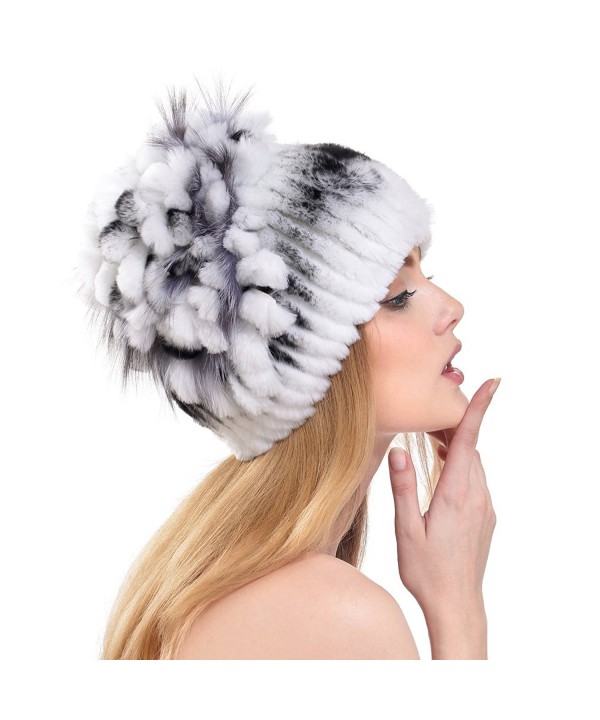 Rabbit Fur Hat - Winter Fashion Knit Hats Women Real Fur Warm Skullies Beanie - Color1 - CE185N992ZK