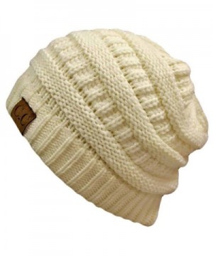Winter White Ivory Thick Slouchy Knit Oversized Beanie Cap Hat-One Size-Ivory - CM110UC2EUT