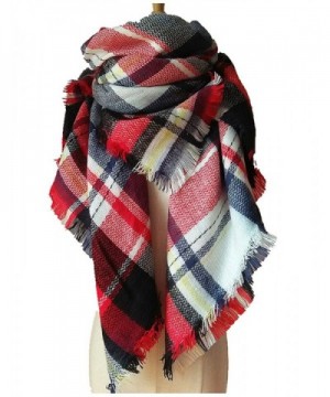 Wander Agio Womens Warm Scarf Square Shawls Large Mens Scarves Stripe Plaid Scarf - White Red Colour - CF185GY54YL