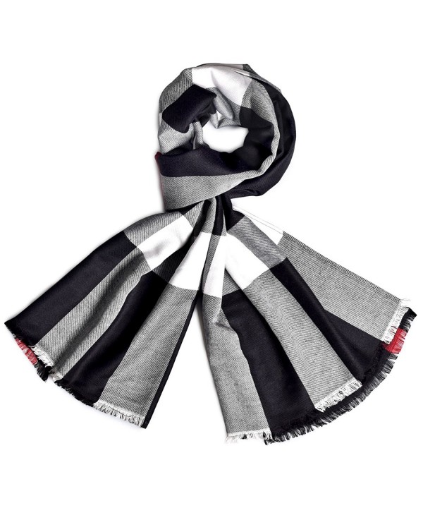 Women's Fashion Cotton Plaid Scarf Soft Silky Shawls and Wraps Lightweight Tatan Scarf For Spring - Black - CO186AKAX9O