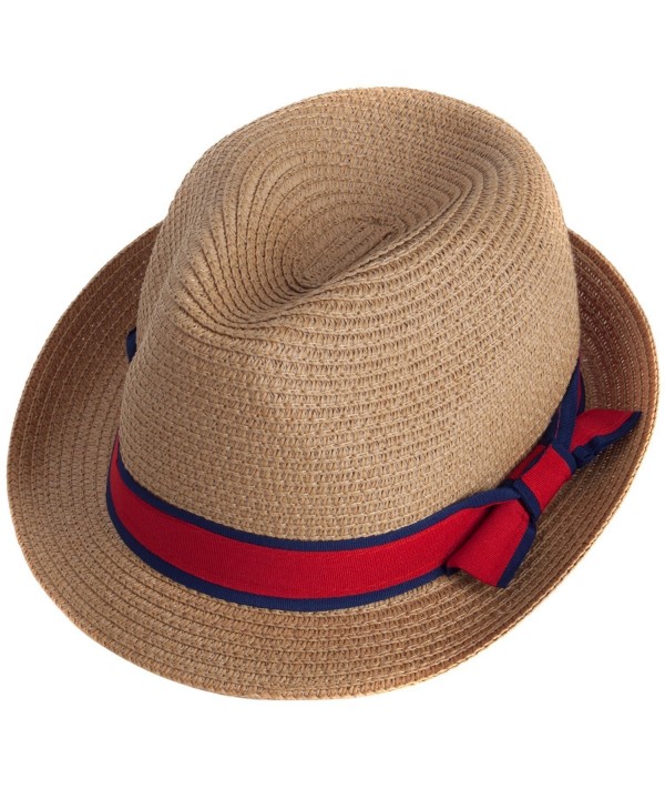 Men Women Short Brim Sunblock Summer Fedora Straw Hat With Manhattan Style - Brown2 - CC12GZ7O0YZ