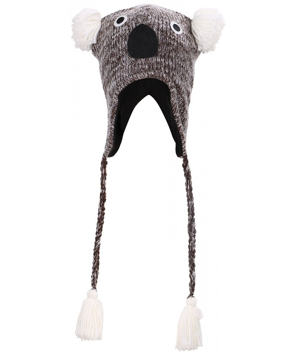 Simplicity Knit Animal Winter Fleece Ski Beanie with Ear Flaps - Koala - CV11OJDNM6F