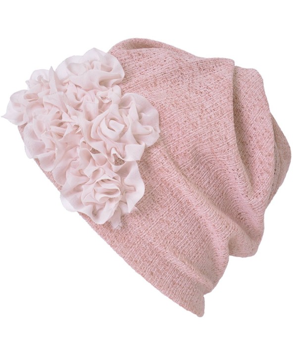 Casualbox Charm Womens Flower Headband Neck Warmer Beanie Hat 3 Way Summer Winter Retro Ladies - Pink - CM17Z78GL6W