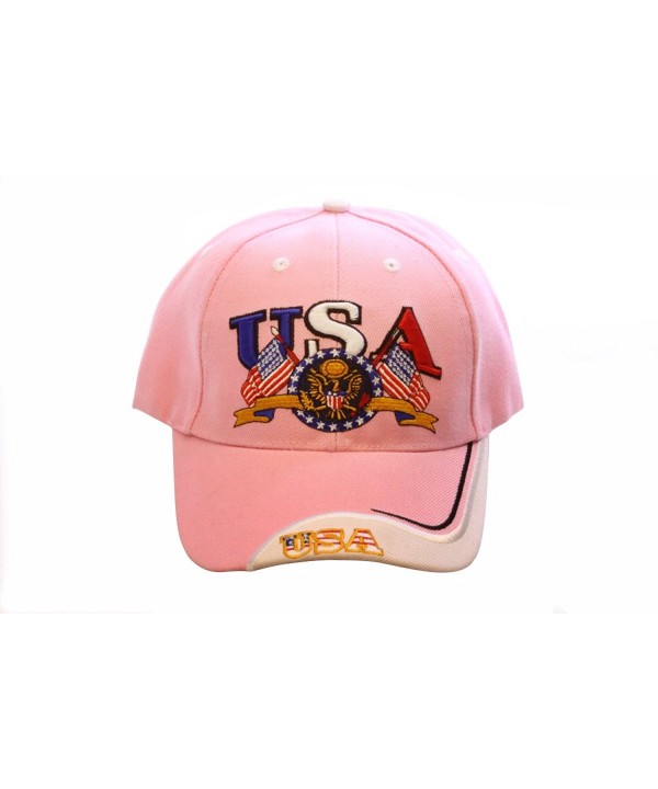 LL Pink USA Flag Eagle Patriotic Embroidered Baseball Cap Hat Adjustable Velcro - Pink - C212F5E924R