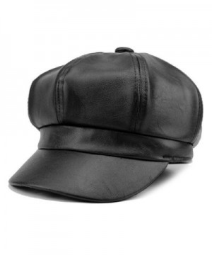 WETOO Women's Leather newsboy Hats Cap Vintage Wide Brim IVY Beret Cap - Black - C6186ZDE6X9