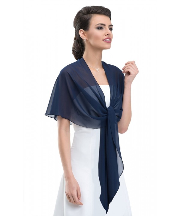 Chiffon Bridal Evening CIRCULAR Stole Shawl Wrap - Perfect for Bridal Wedding Evening Prom Ball - Navy - CM1204EGLCT